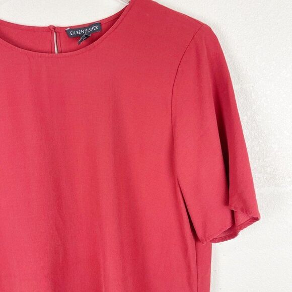 Eileen Fisher Burnt Orange Short Sleeve Silk Pop Over Blouse Top Small - Picture 3 of 7